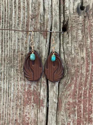 16108 Teardrop Leather Saguaro & Turq Earrings