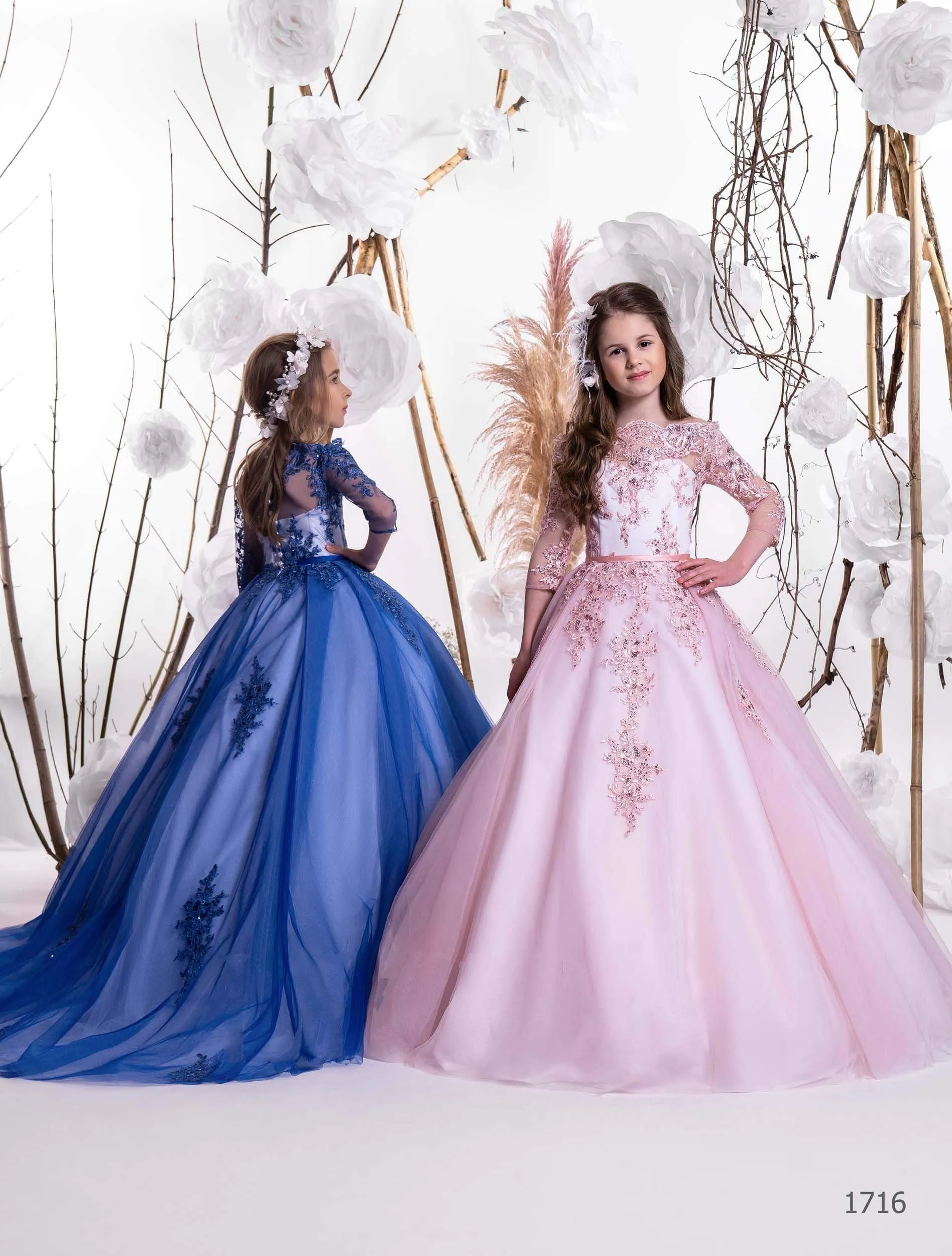 1716 Camellia Dusty Blue Flower Girl Dress