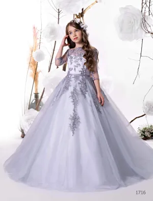 1716 Camellia Dusty Blue Flower Girl Dress