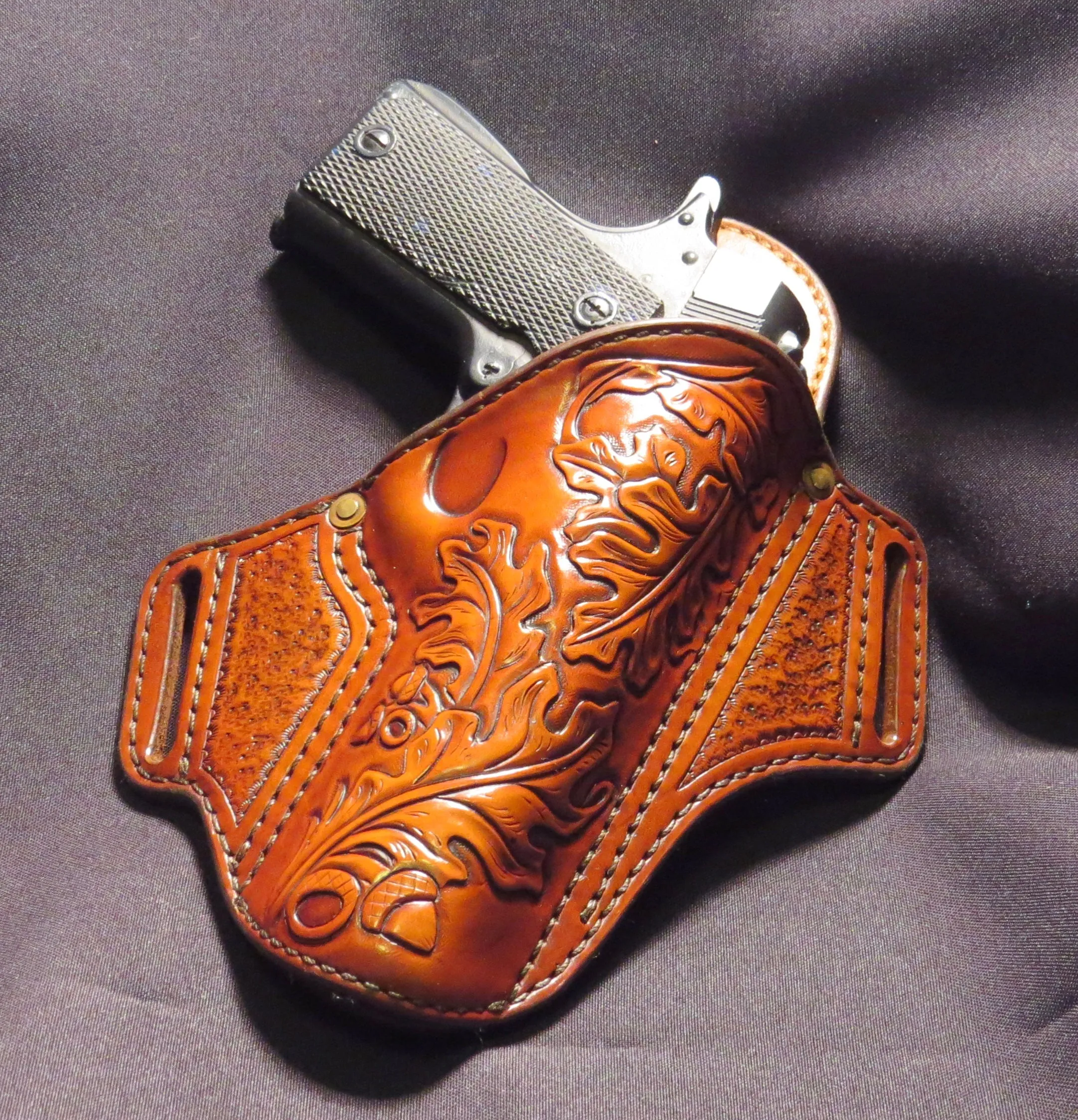 1911 5" Hand Tooled Oak Leaf Leather Holster