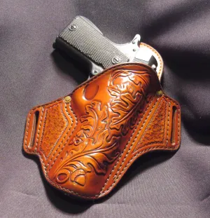 1911 5" Hand Tooled Oak Leaf Leather Holster