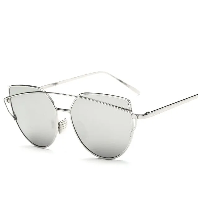 2018 New Cat Eye Sunglasses Women, Brand Designer Fashion Twin Beam Sunglasses,  Double-Deck Alloy Frame UV400