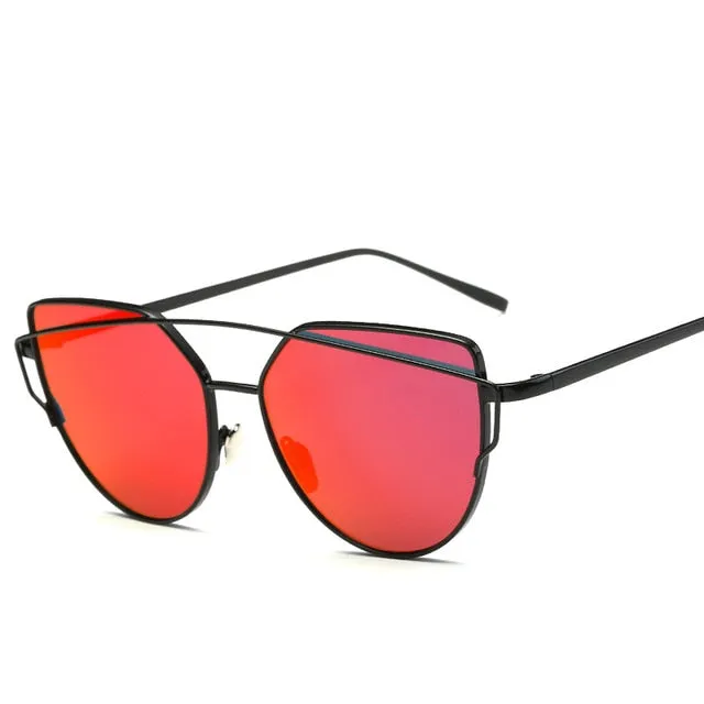 2018 New Cat Eye Sunglasses Women, Brand Designer Fashion Twin Beam Sunglasses,  Double-Deck Alloy Frame UV400