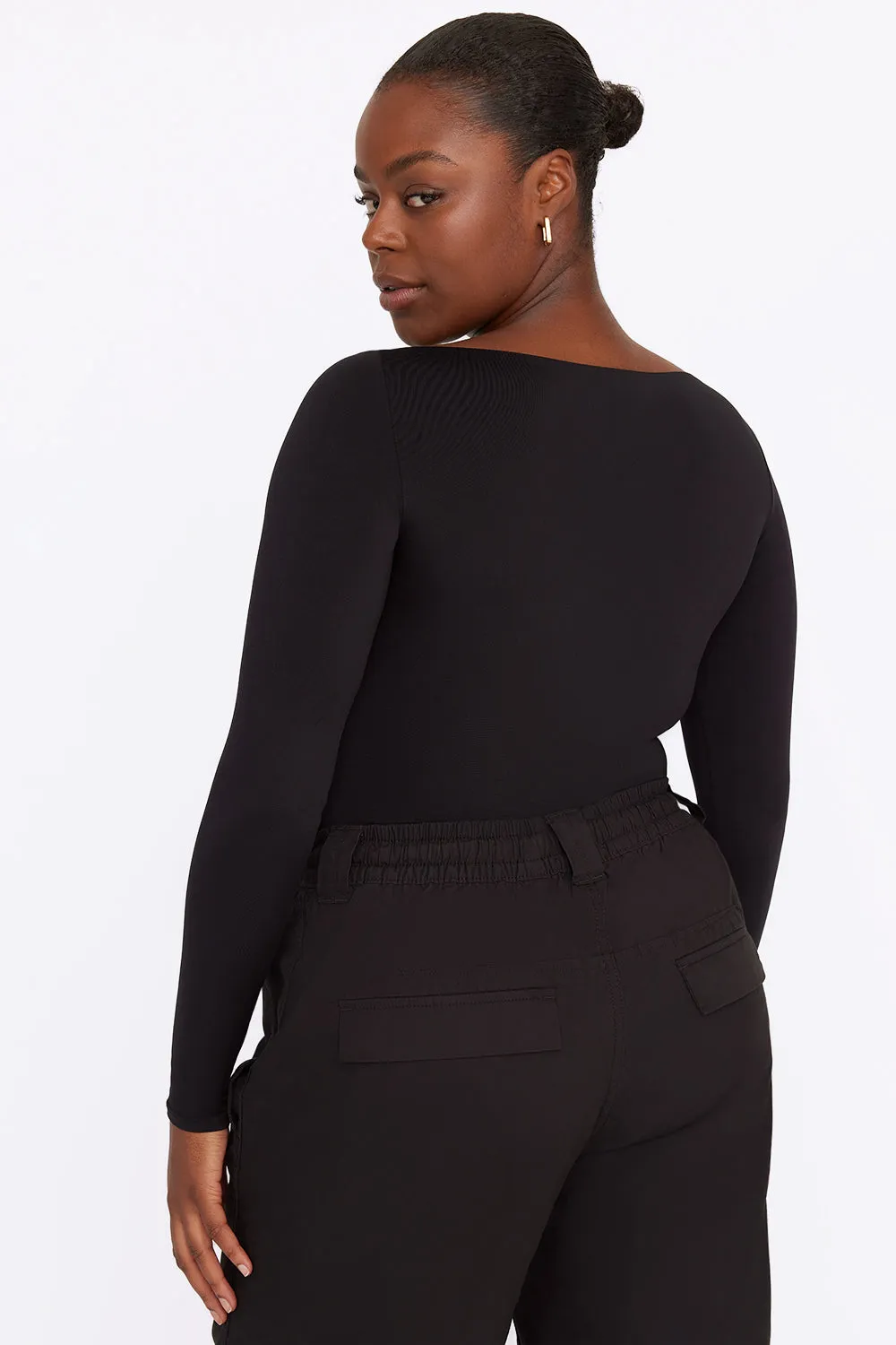 365 SECOND SKIN BOAT NECK LONG SLEEVE TOP - SHADOW BLACK