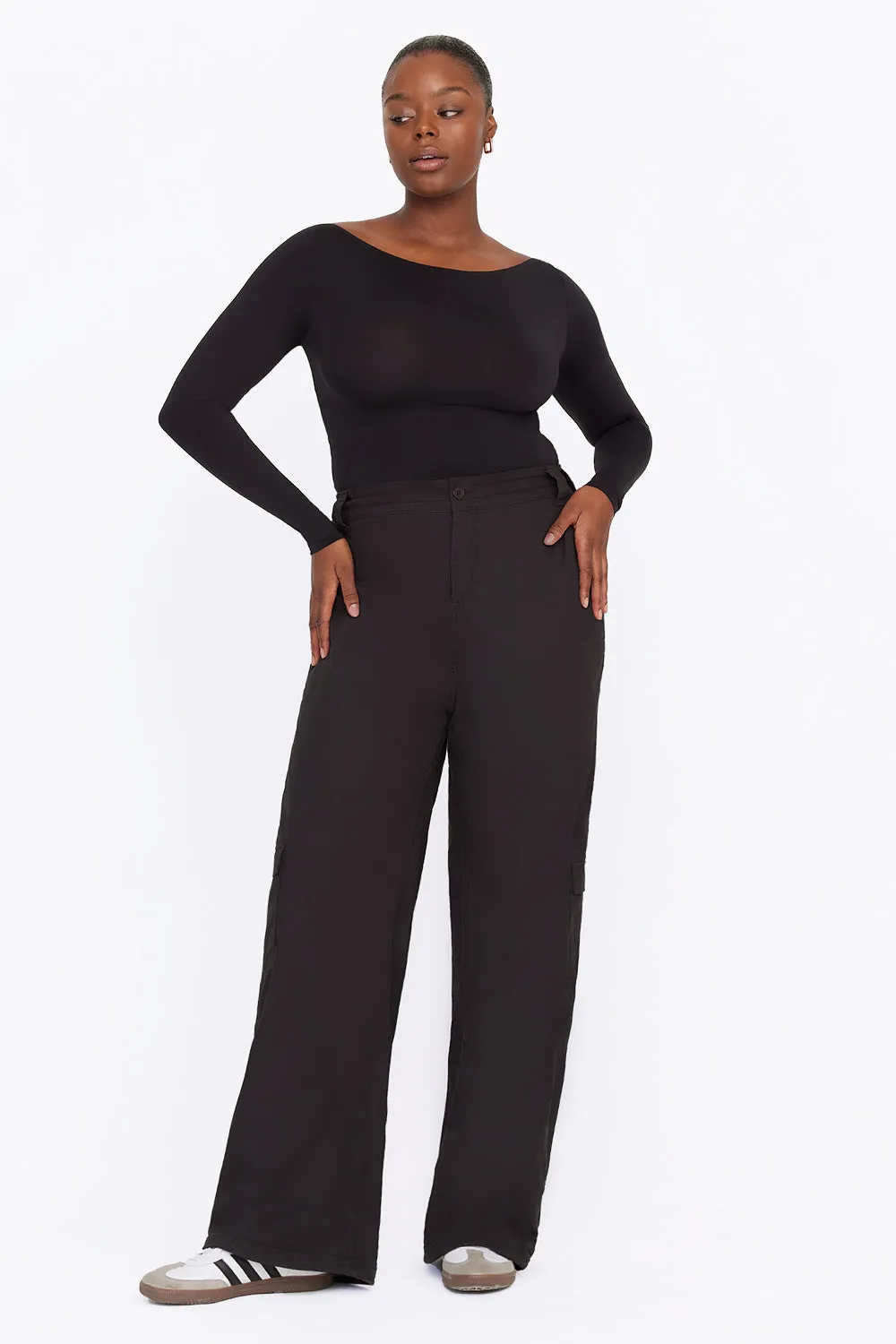 365 SECOND SKIN BOAT NECK LONG SLEEVE TOP - SHADOW BLACK