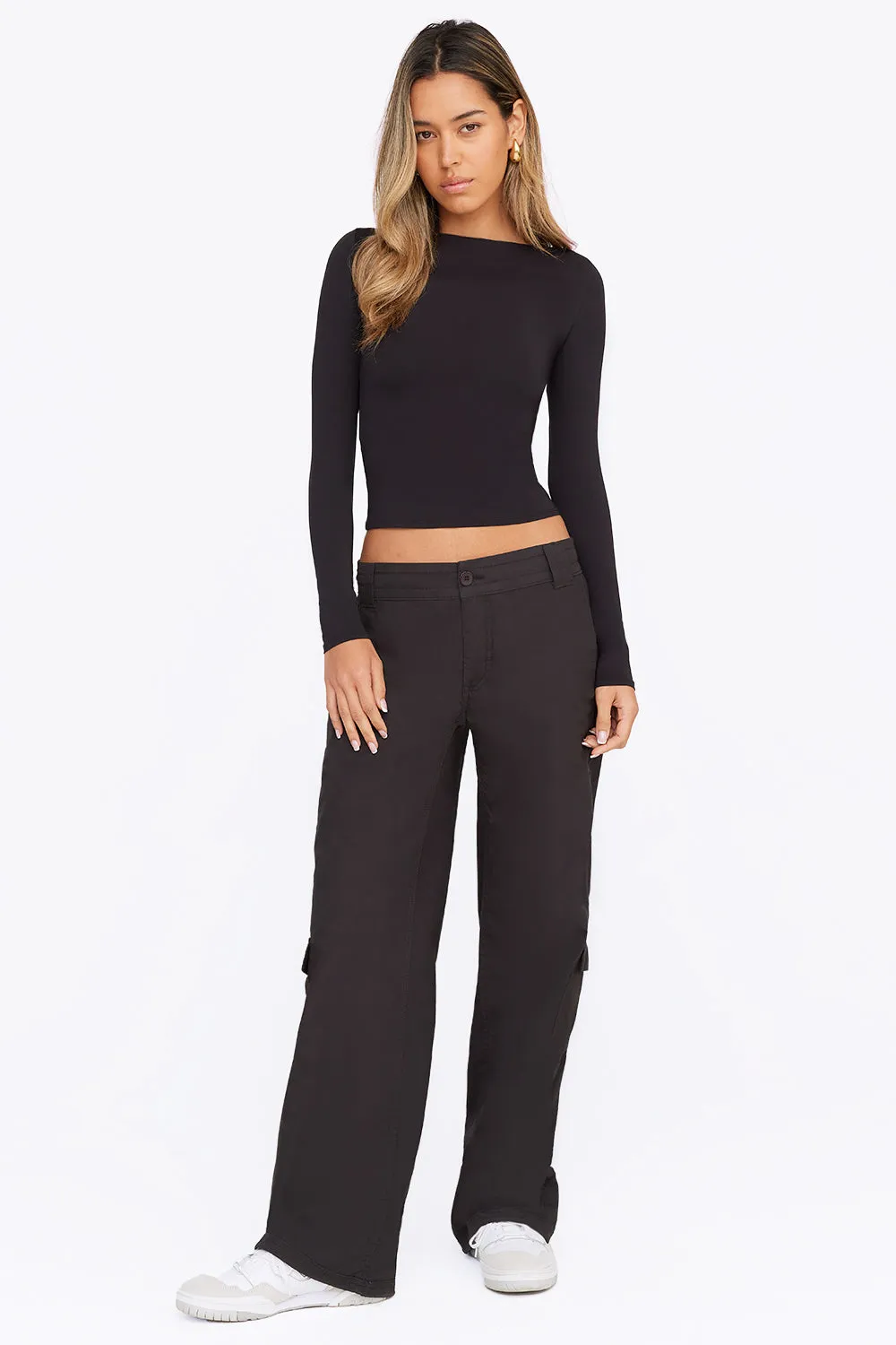 365 SECOND SKIN BOAT NECK LONG SLEEVE TOP - SHADOW BLACK