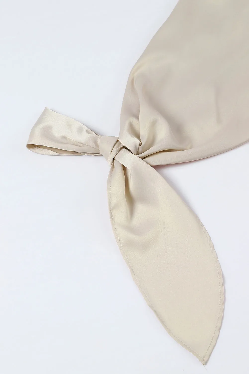 Apricot Satin Wrap Tie Side Boat Neck Long Sleeve Dress