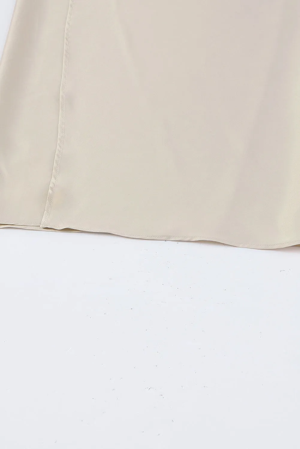 Apricot Satin Wrap Tie Side Boat Neck Long Sleeve Dress