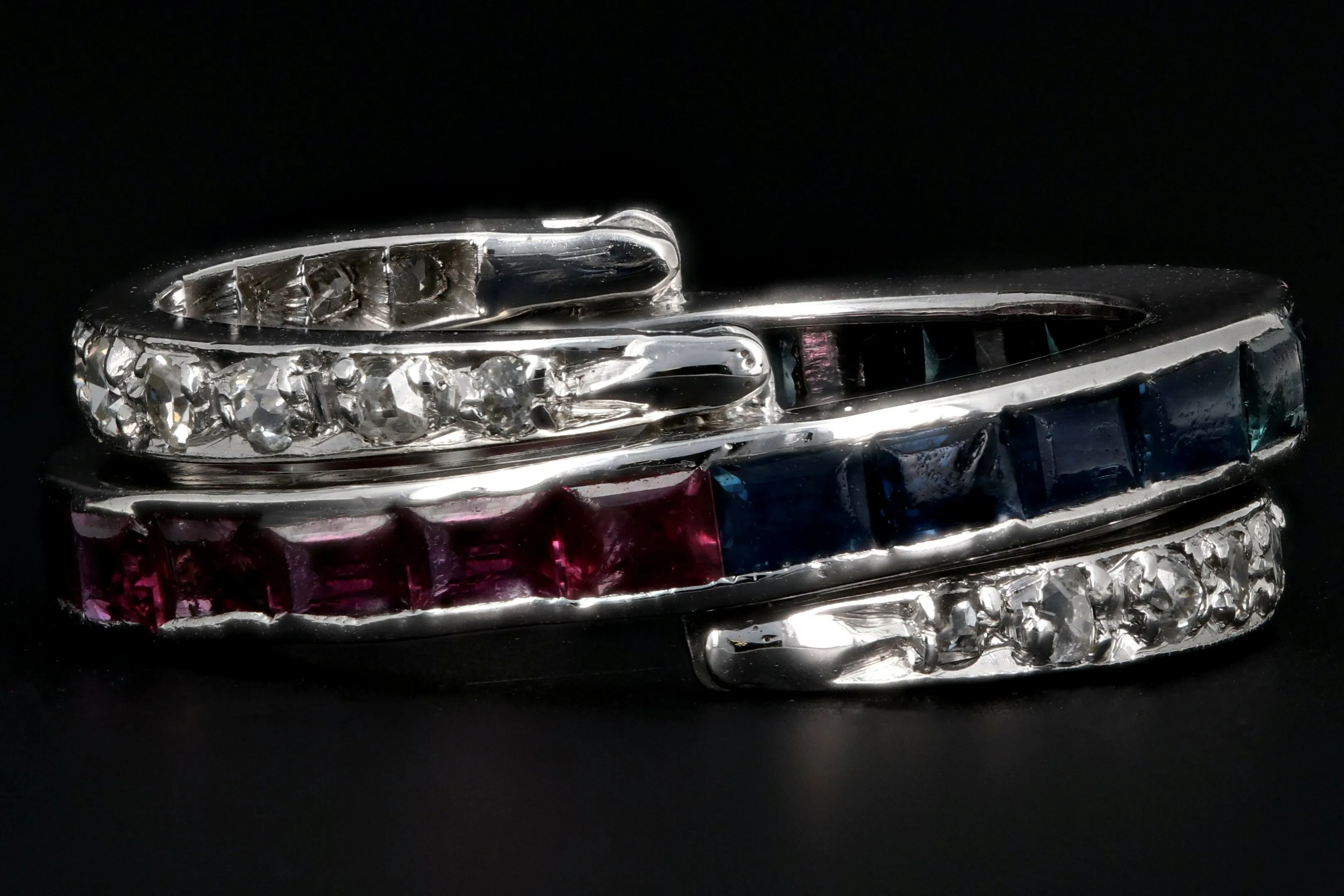Art Deco Platinum Flip Ring with Sapphires, Rubies, and Diamonds