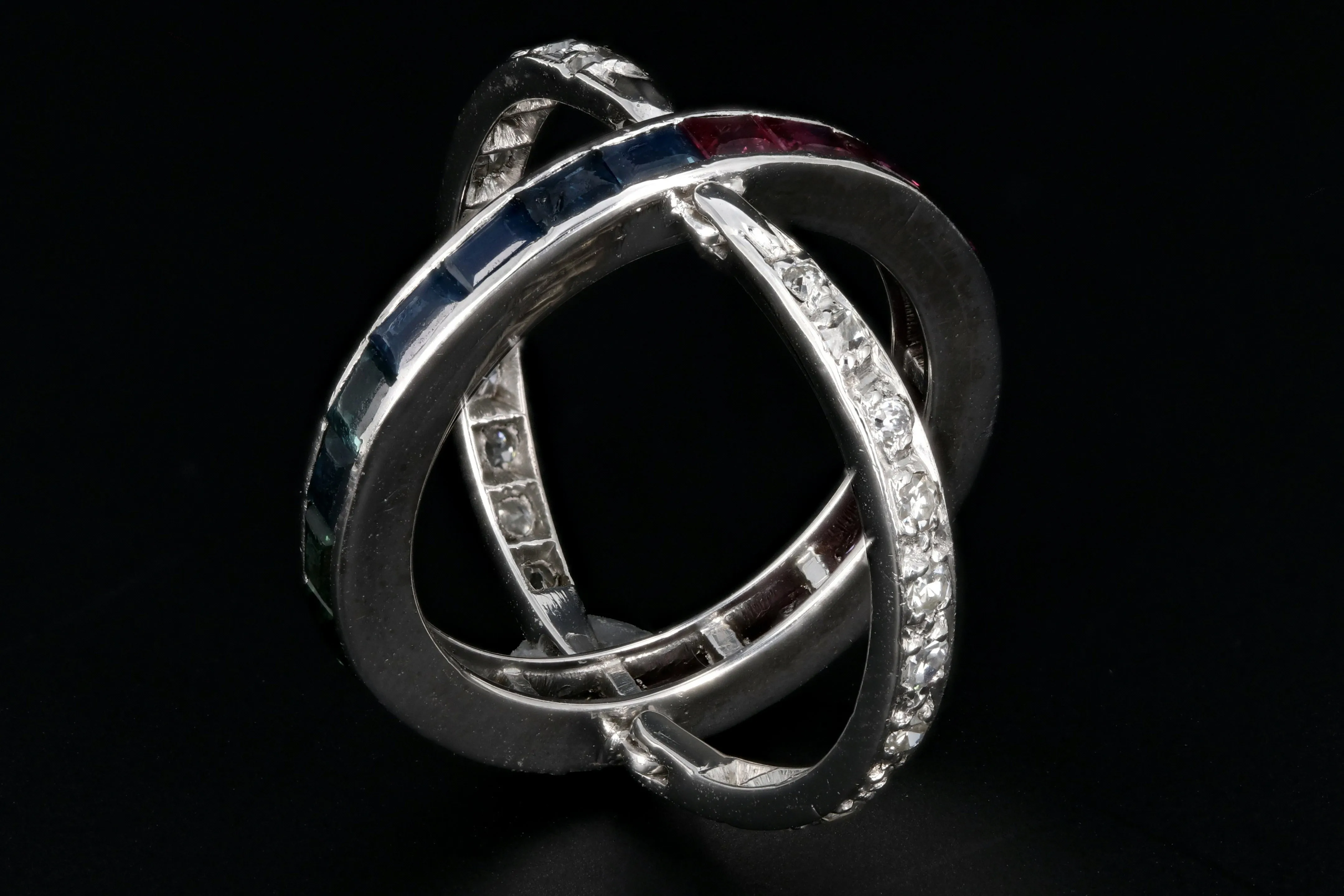 Art Deco Platinum Flip Ring with Sapphires, Rubies, and Diamonds