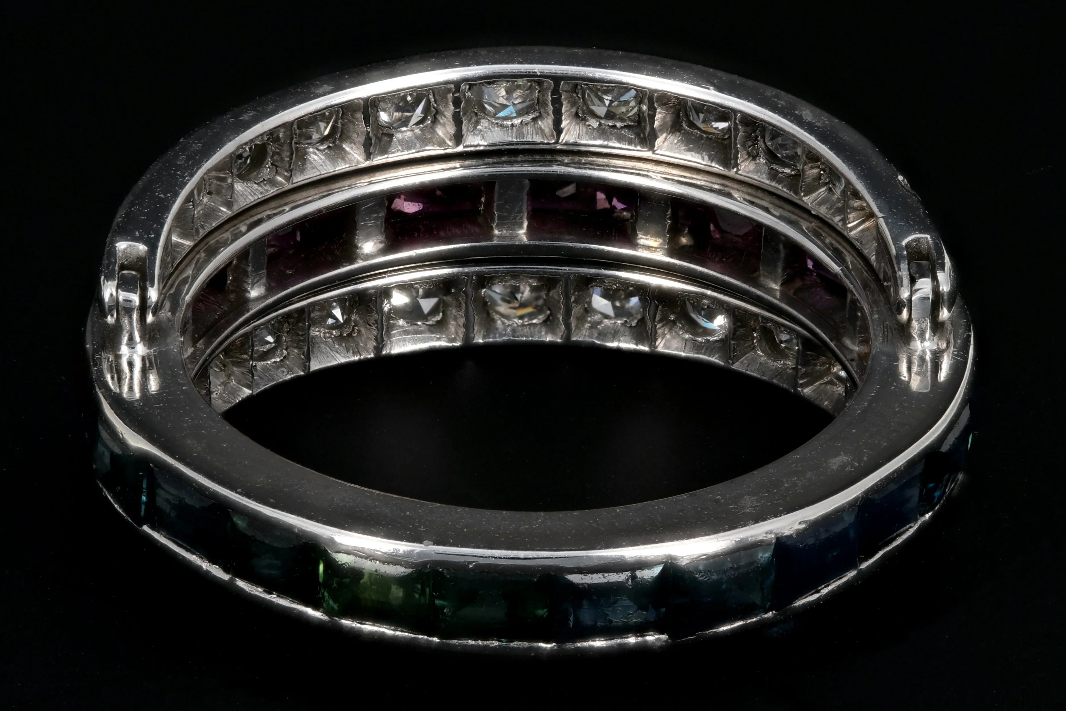 Art Deco Platinum Flip Ring with Sapphires, Rubies, and Diamonds