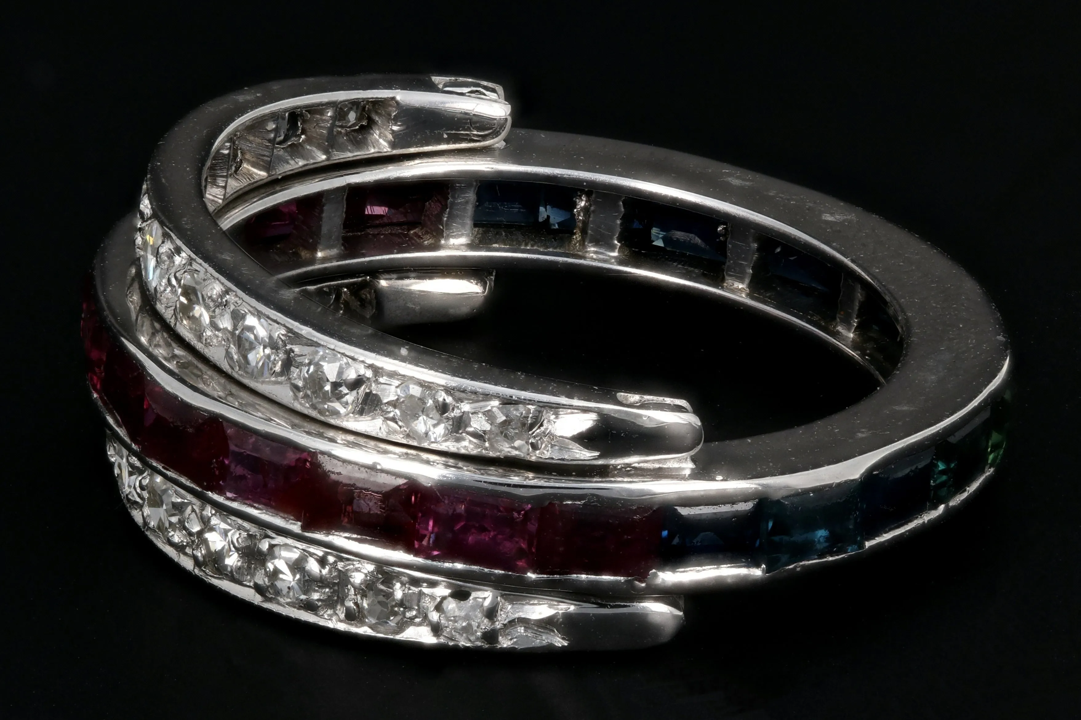 Art Deco Platinum Flip Ring with Sapphires, Rubies, and Diamonds
