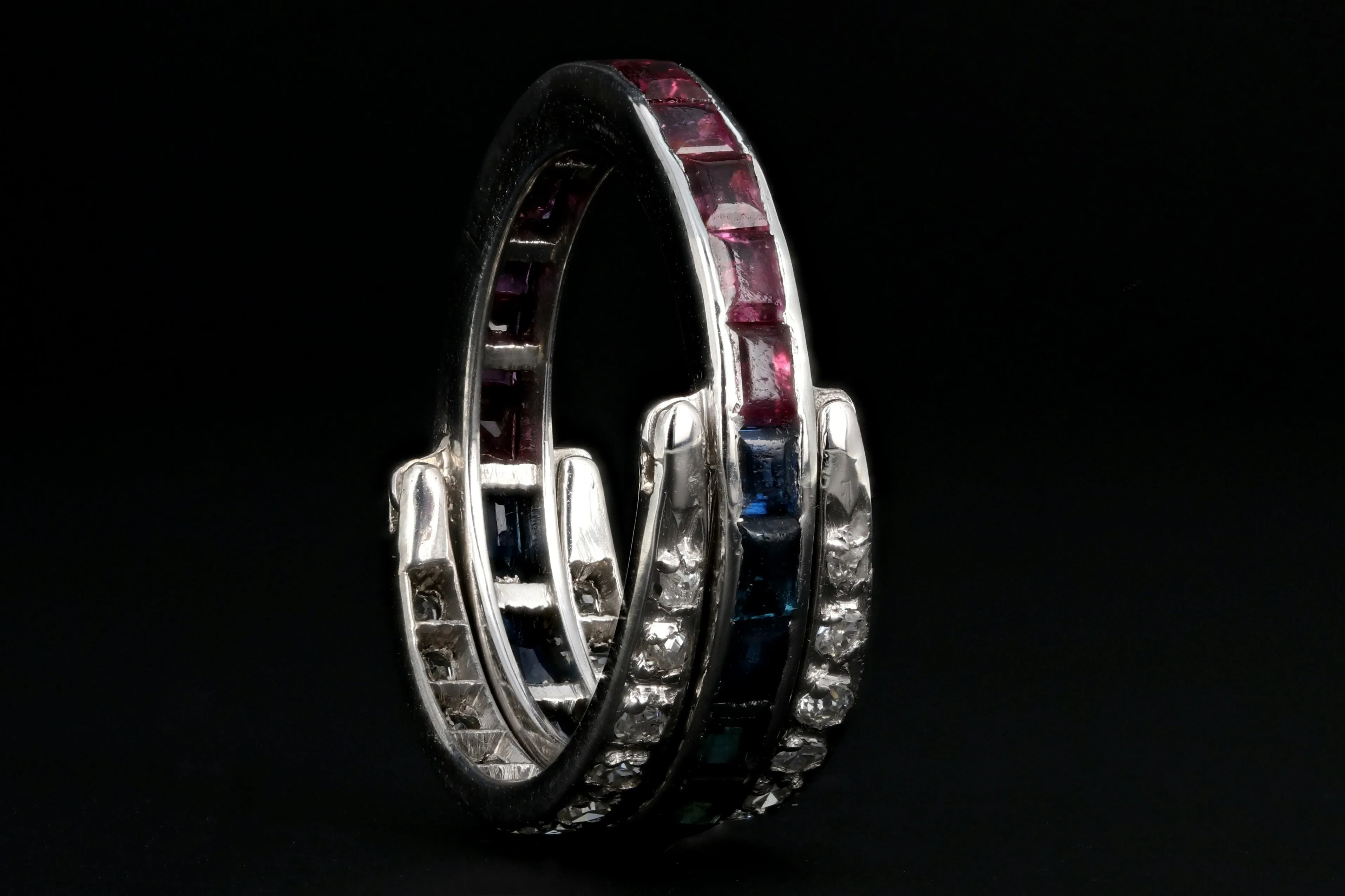 Art Deco Platinum Flip Ring with Sapphires, Rubies, and Diamonds