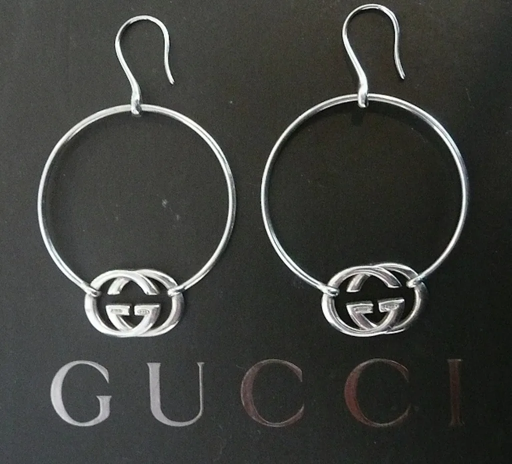 Authentic Gucci Sterling Silver Logo Hoop Earrings
