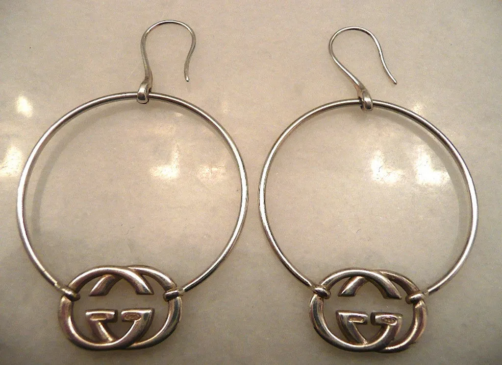 Authentic Gucci Sterling Silver Logo Hoop Earrings
