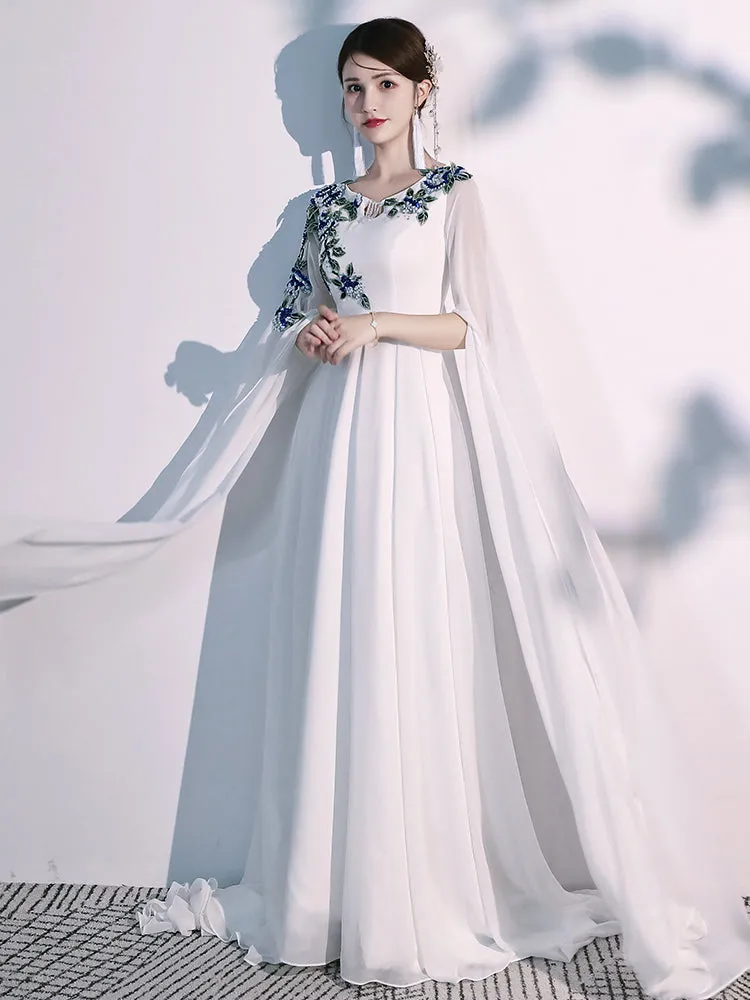 Beautiful White Chiffon Long Prom Dress , Elegant Evening Dress
