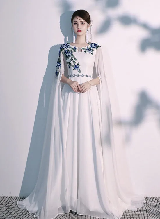 Beautiful White Chiffon Long Prom Dress , Elegant Evening Dress