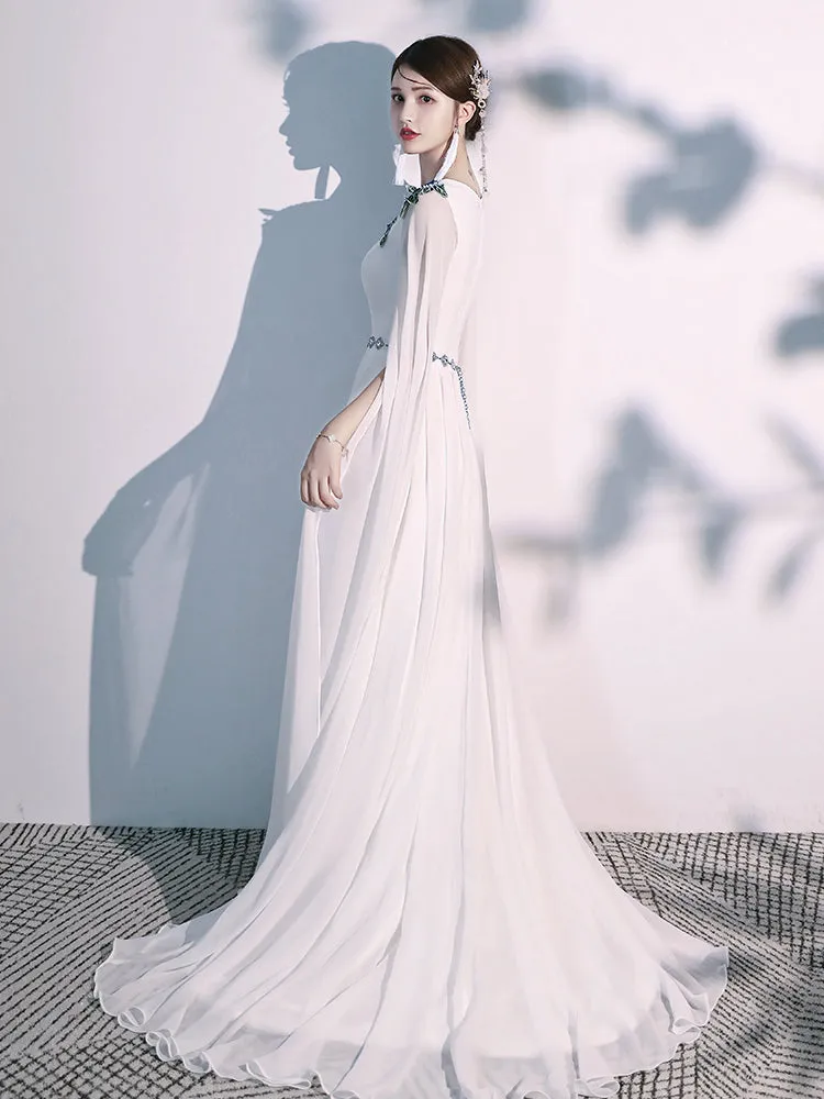 Beautiful White Chiffon Long Prom Dress , Elegant Evening Dress