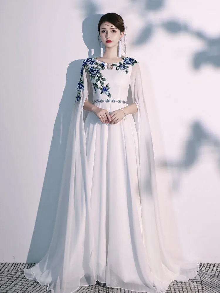 Beautiful White Chiffon Long Prom Dress , Elegant Evening Dress