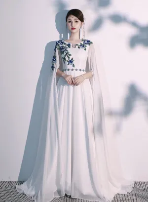Beautiful White Chiffon Long Prom Dress , Elegant Evening Dress