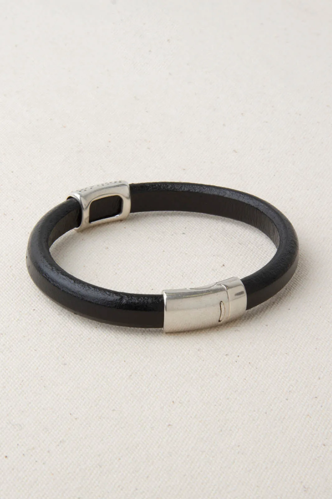 Black Italian Leather Station Bracelet with "Cheetah" Pewter Accent