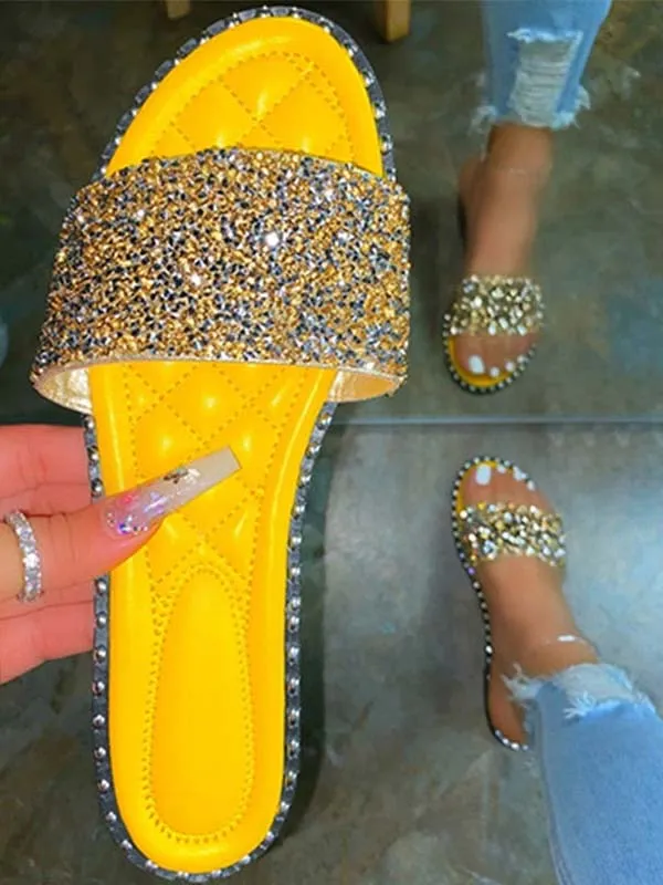 Bling Rhinestone Flat Slippers