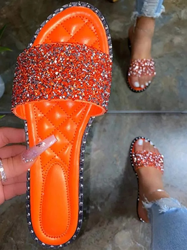 Bling Rhinestone Flat Slippers