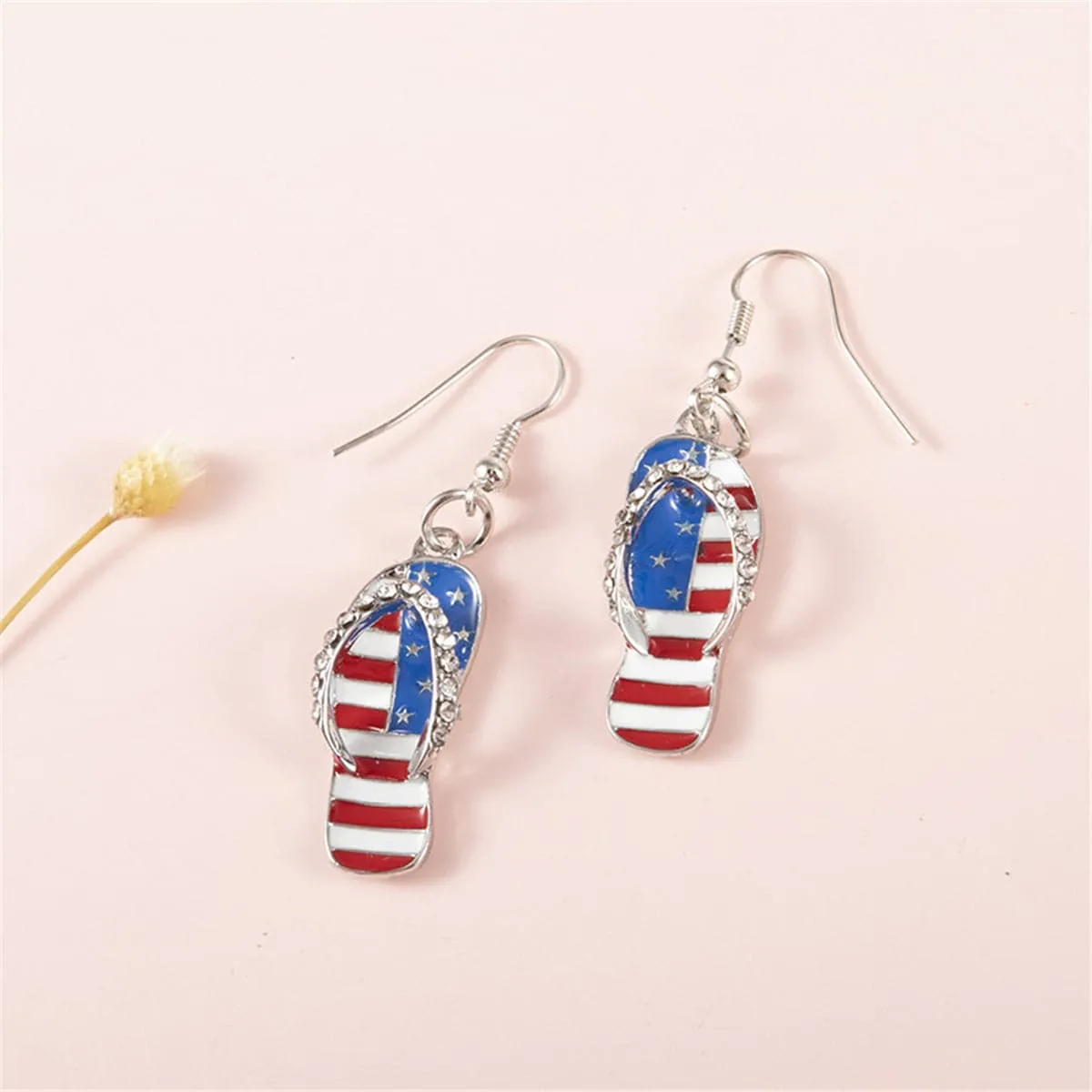 Blue & Red Cubic Zirconia & Enamel Flip-Flop Drop Earrings