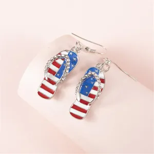 Blue & Red Cubic Zirconia & Enamel Flip-Flop Drop Earrings
