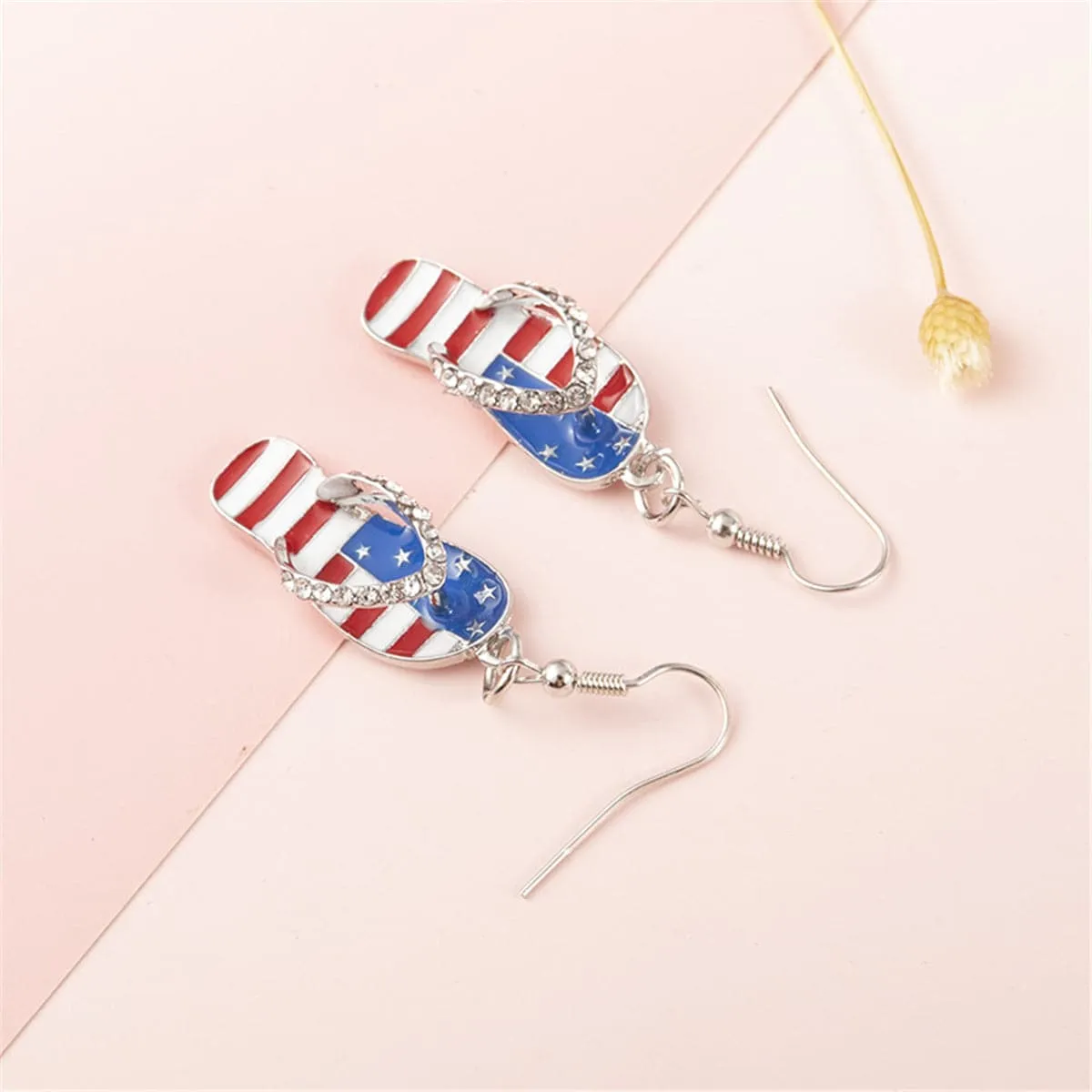 Blue & Red Cubic Zirconia & Enamel Flip-Flop Drop Earrings