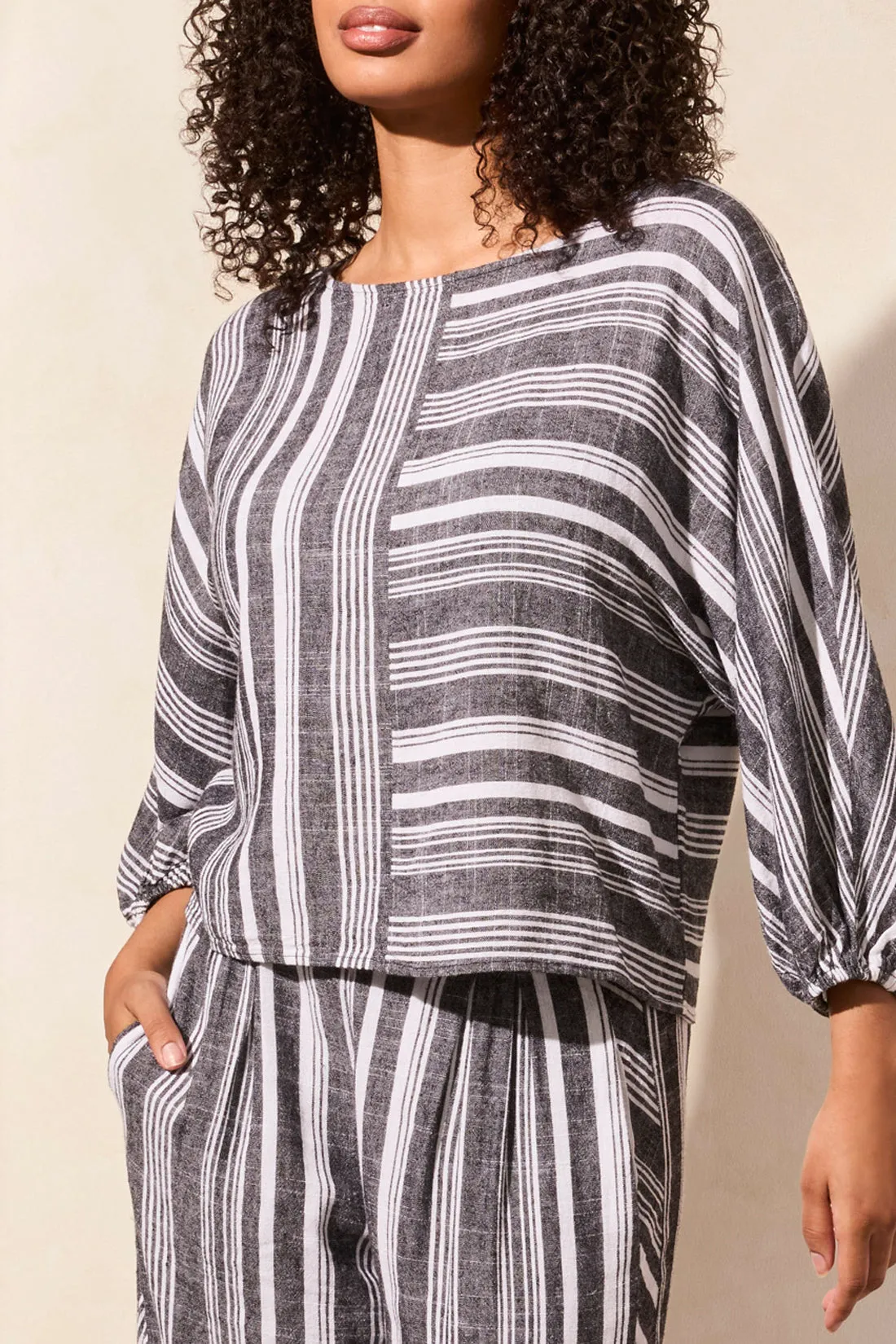 Boat Neck Blouse with Dolman Sleeves - Black