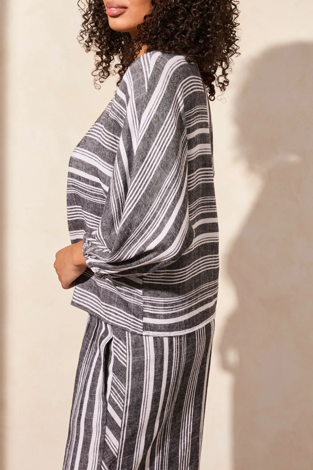 Boat Neck Blouse with Dolman Sleeves - Black