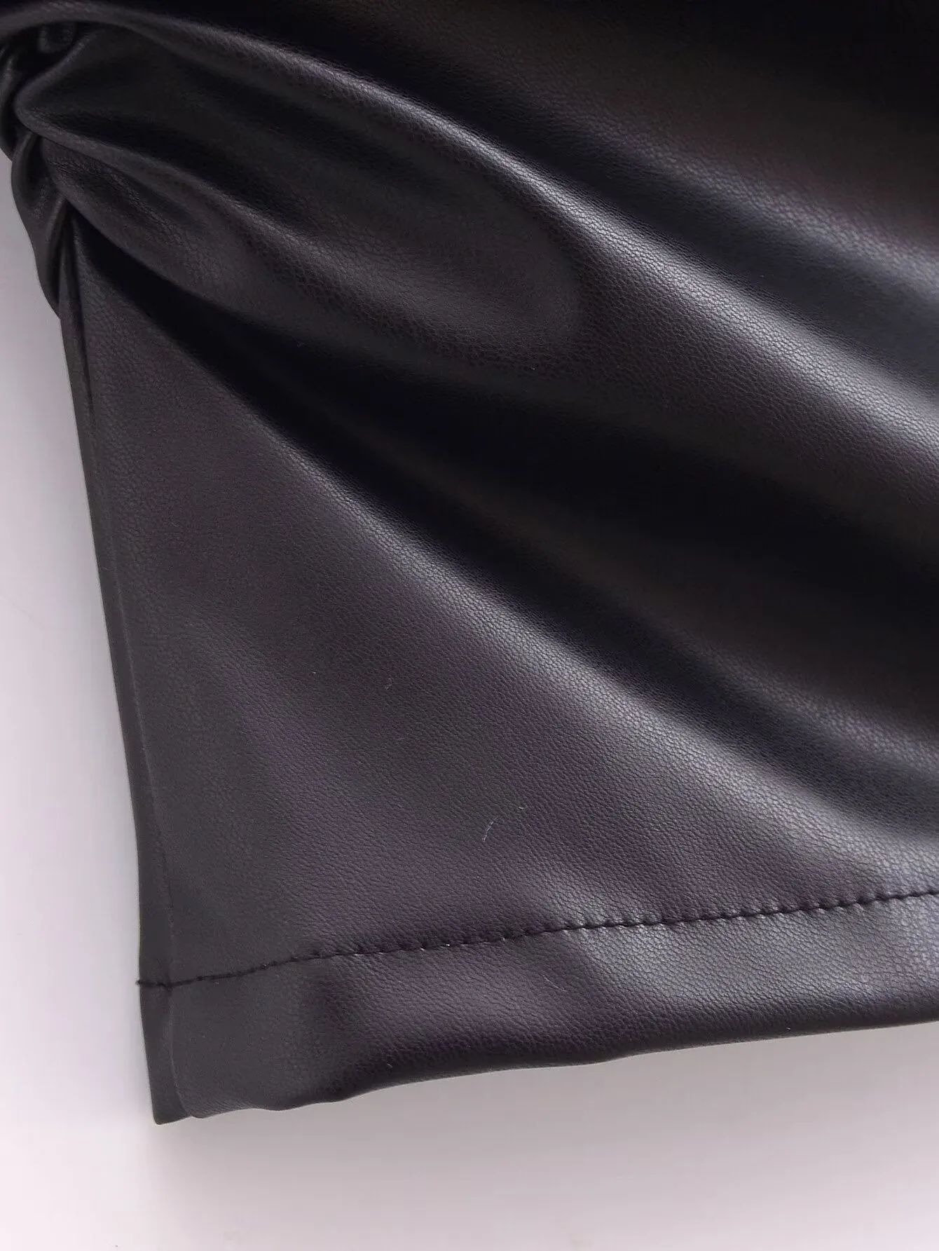 Boat Neck PU Blouse