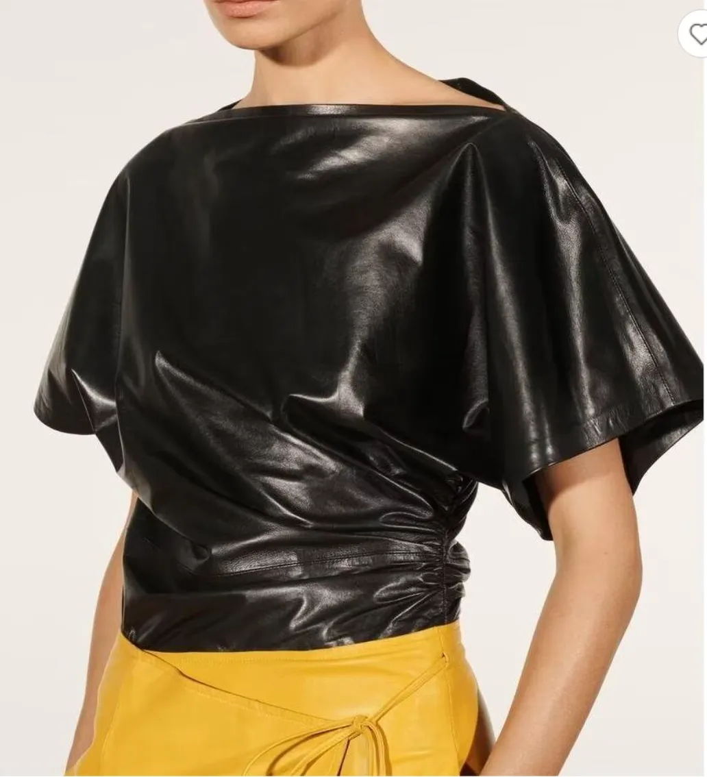 Boat Neck PU Blouse