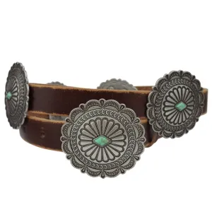 Brown Distressed Leather with Round Concho Belt with Stones
