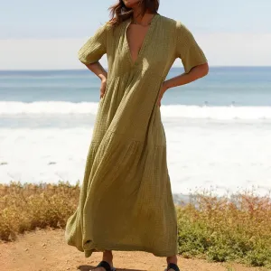 Casual Cotton Gauze Muslin Short Sleeve Sundress