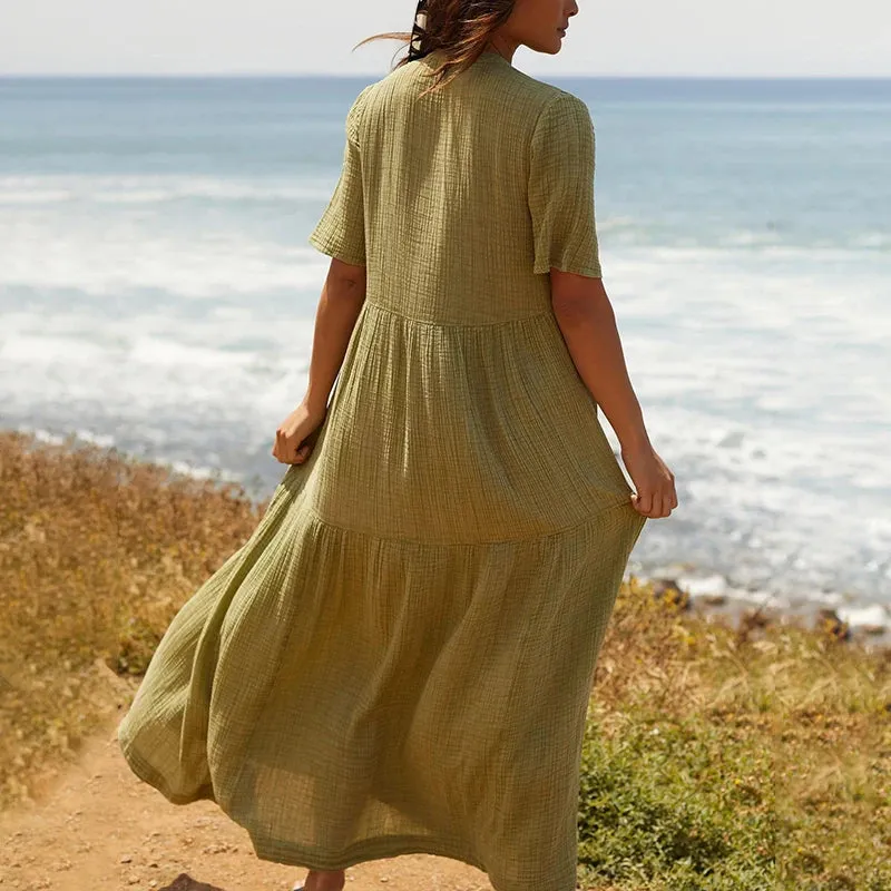 Casual Cotton Gauze Muslin Short Sleeve Sundress