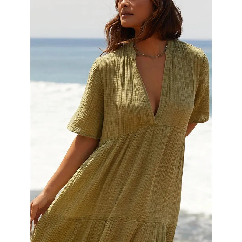 Casual Cotton Gauze Muslin Short Sleeve Sundress