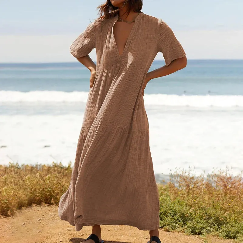 Casual Cotton Gauze Muslin Short Sleeve Sundress