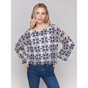 Charlie B 3/4 Sleeve Crochet Top