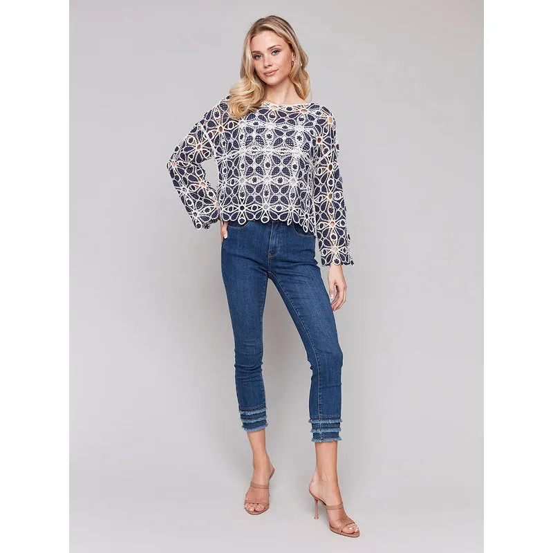 Charlie B 3/4 Sleeve Crochet Top
