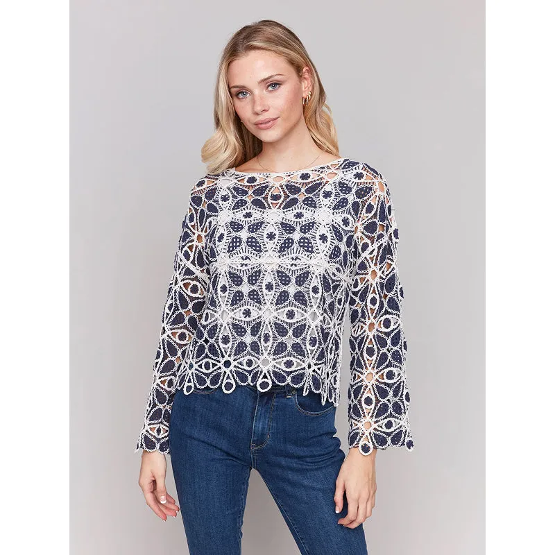 Charlie B 3/4 Sleeve Crochet Top