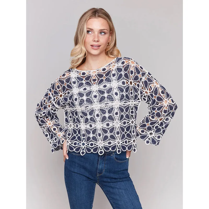 Charlie B 3/4 Sleeve Crochet Top
