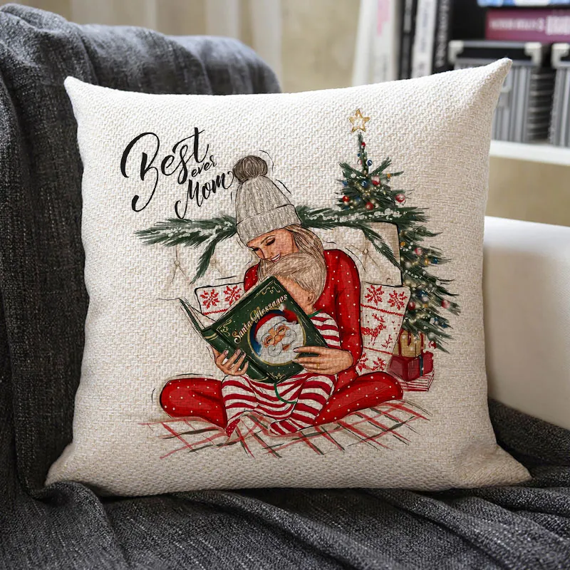 Christmas Themed Linen Pillowcase