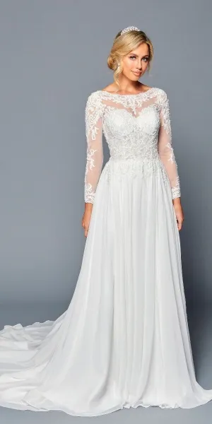 DeKlaire Bridal 453 Long Sleeve Boat Neckline Wedding Dress