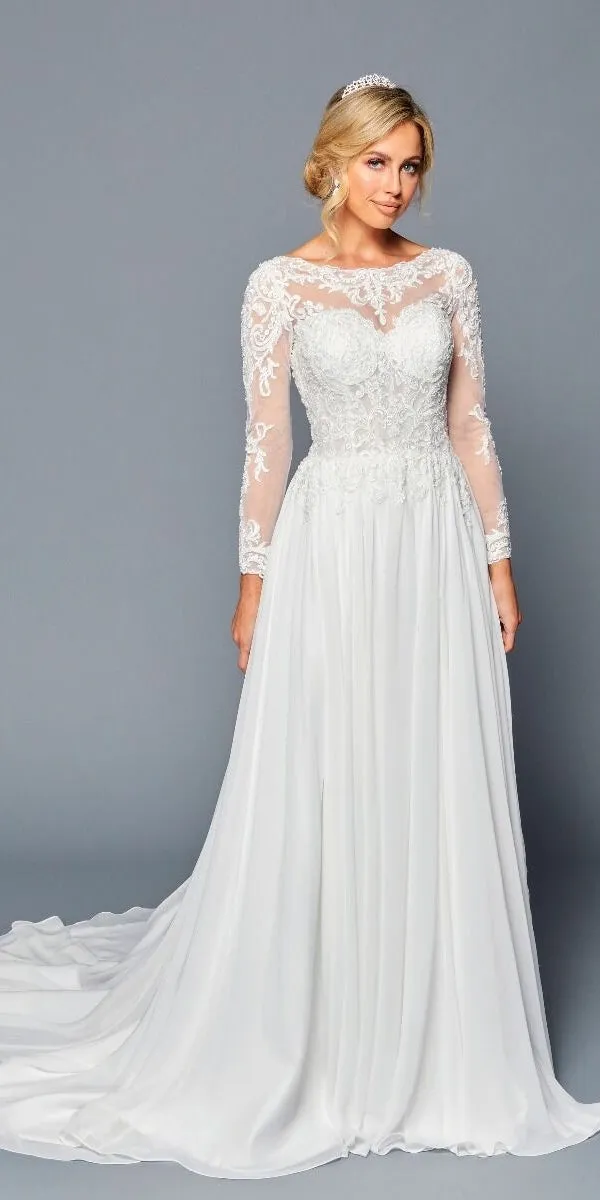 DeKlaire Bridal 453 Long Sleeve Boat Neckline Wedding Dress