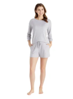 Dream 3/4 Sleeve Boat Neck Top And Short Set- Heather Grey