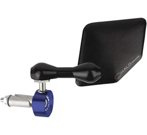 Driven Racing Halo Right Side Bar End Mirror - Stainless Steel - Blue DHBMRBL