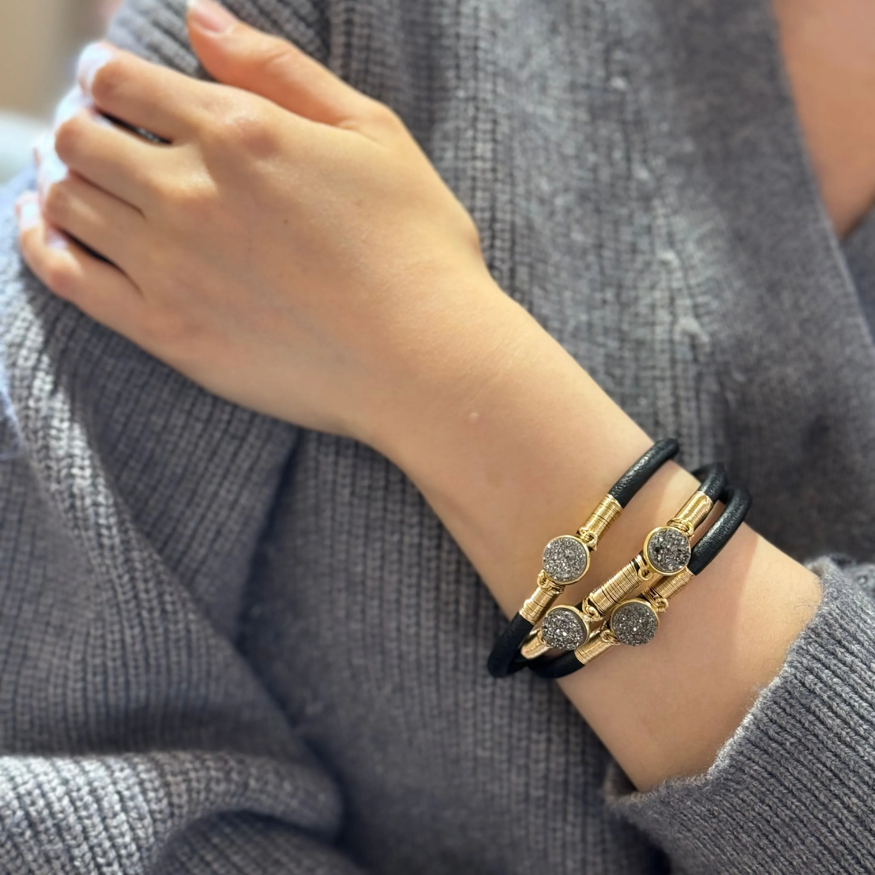Druzy Crazy Triple Leather Bracelet