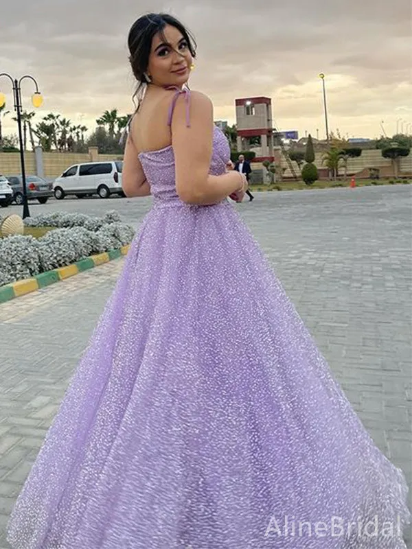 Elegant Purple Spaghetti Strap A-line Long Prom Dress,PD38164